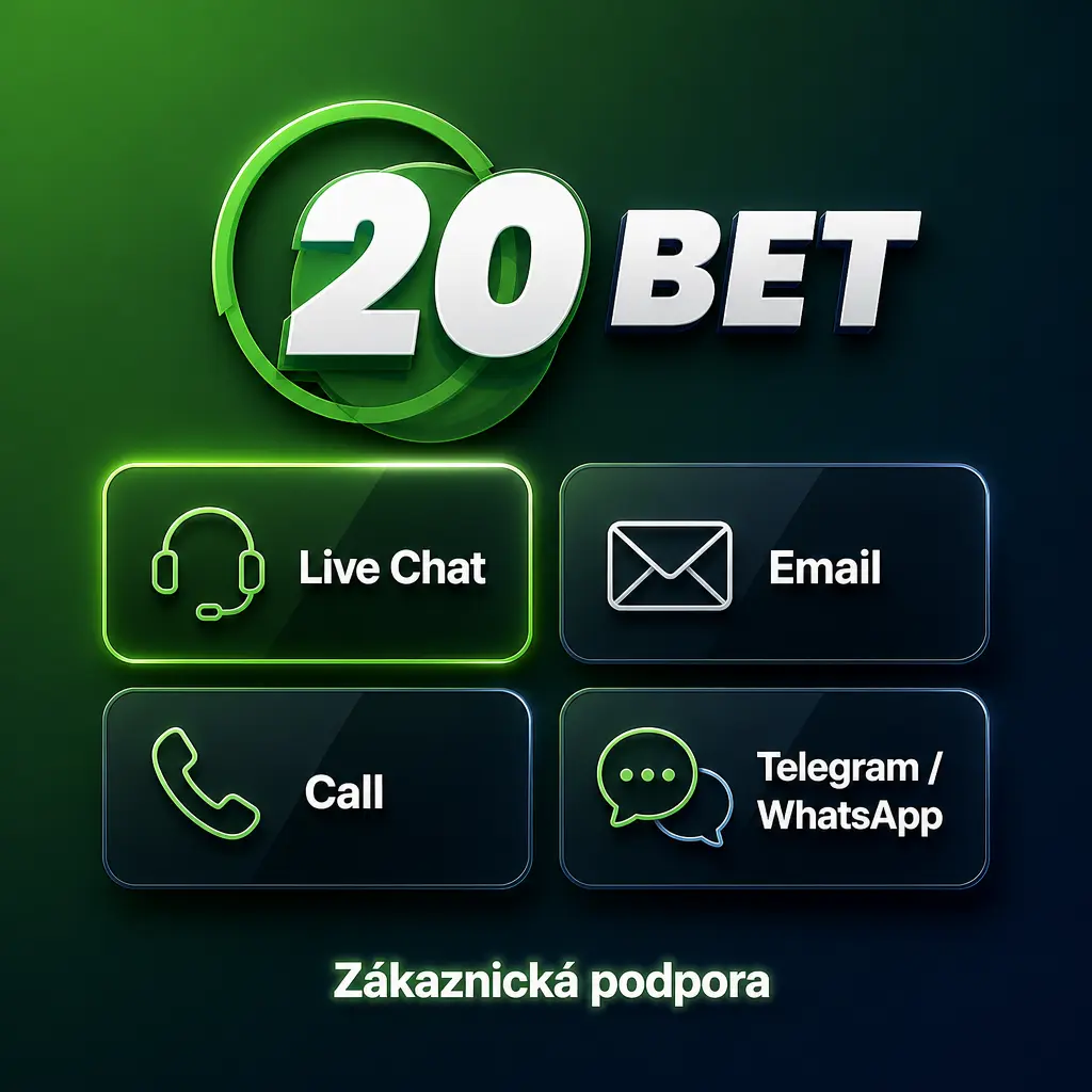 Zákaznická podpora 20bet: live chat 24/7, e-mail, FAQ a sociální sítě v češtině i angličtině