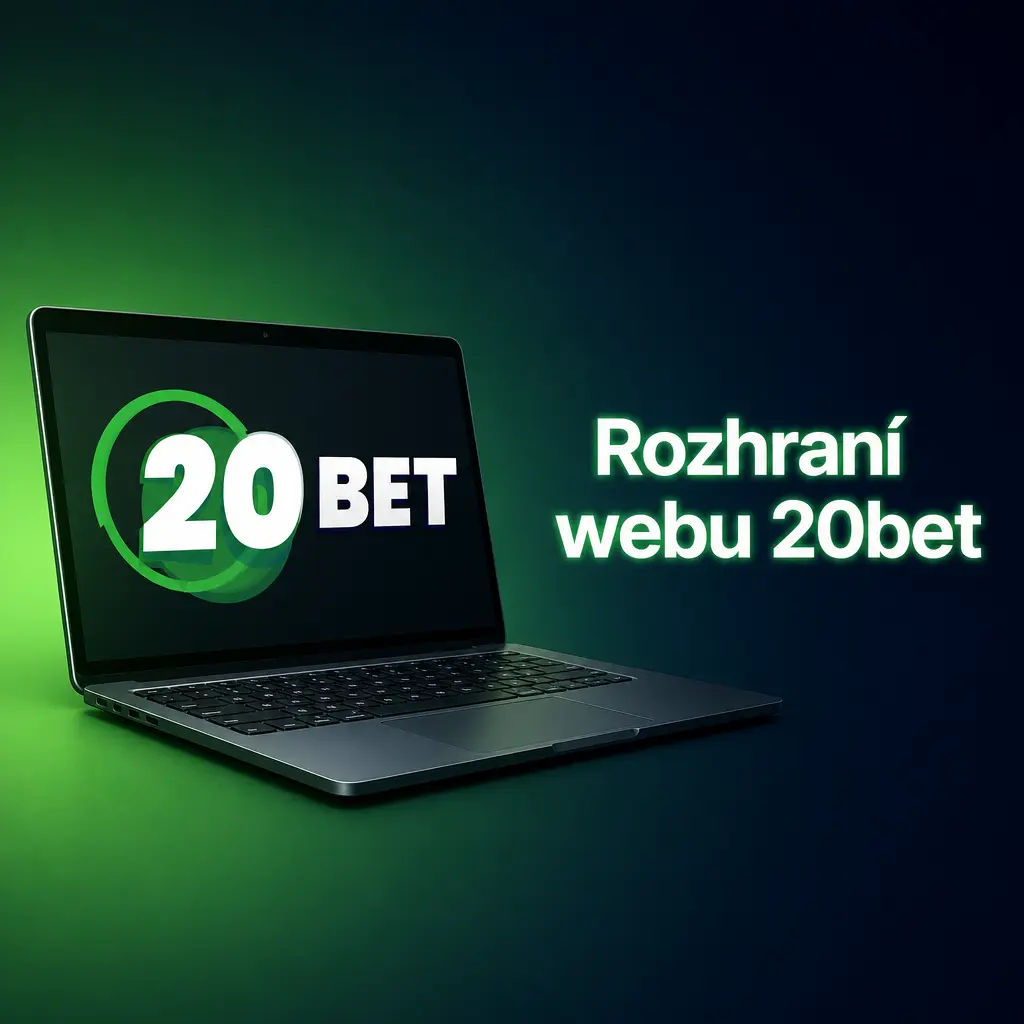 Tmavé rozhraní webu 20bet se zeleným akcentem, navigace Sport, Live sázení, Casino a VIP program